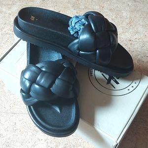 H&M Women’s Black Braided Vegan Leather Slide Sandals
